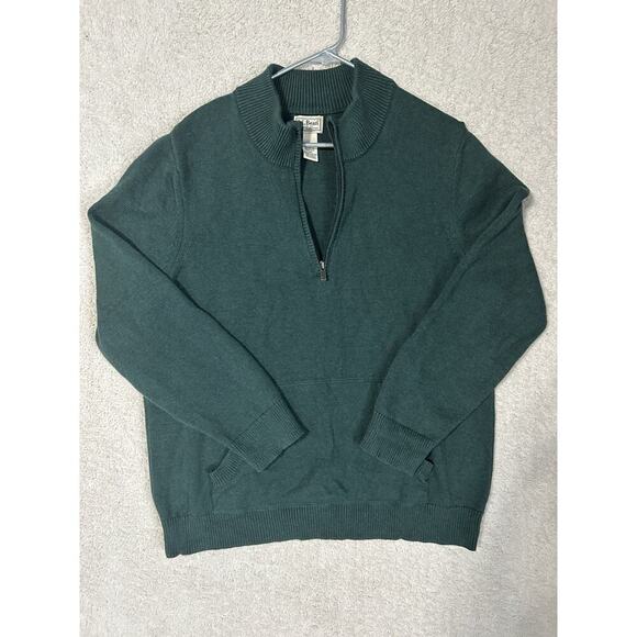 LL Bean Mens Green Wicked Soft Cotton/Cashmere, 1/4 Zip Preppy Golf Large - Picture 1 of 6